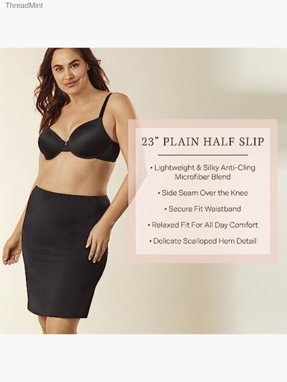 Half Slip Skirt Anti-Cling Knee Length Polyester Spandex Silky Smooth - Picture 4 of 5